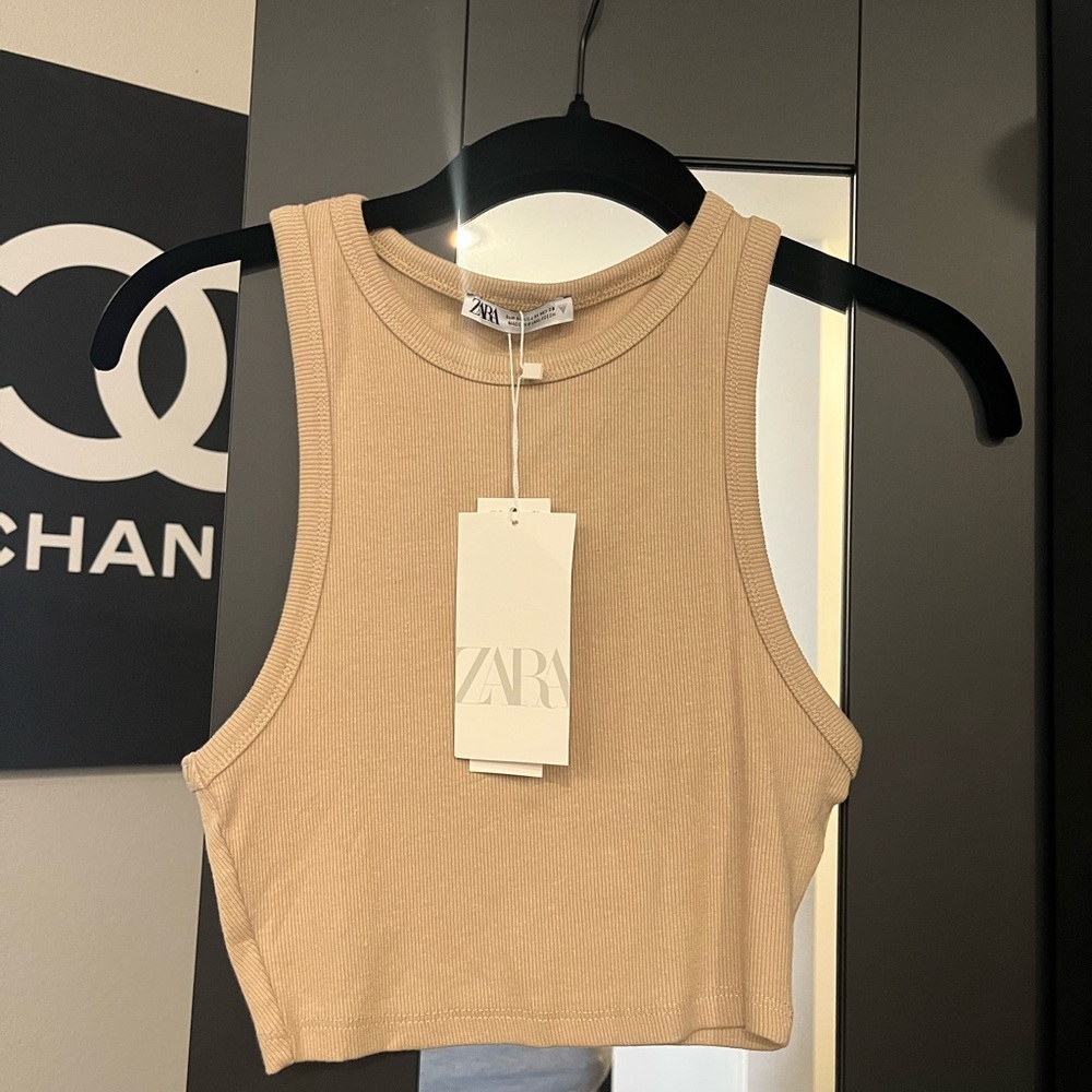 Zara Beige Ribbed Crop Top